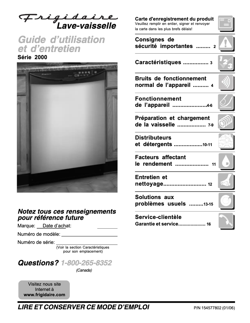 Page n°1 - Manuel utilisateur Frigidaire FDB2000RFB