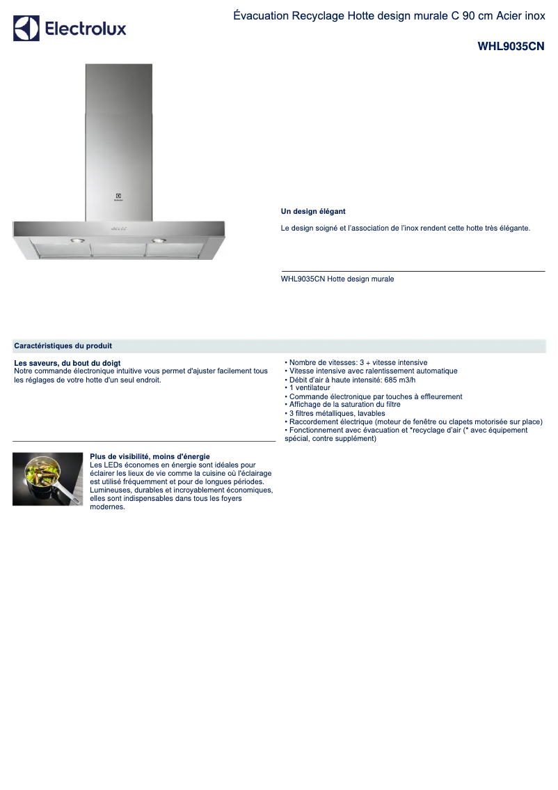 Page 1 de la notice Fiche technique Electrolux WHL9035CN