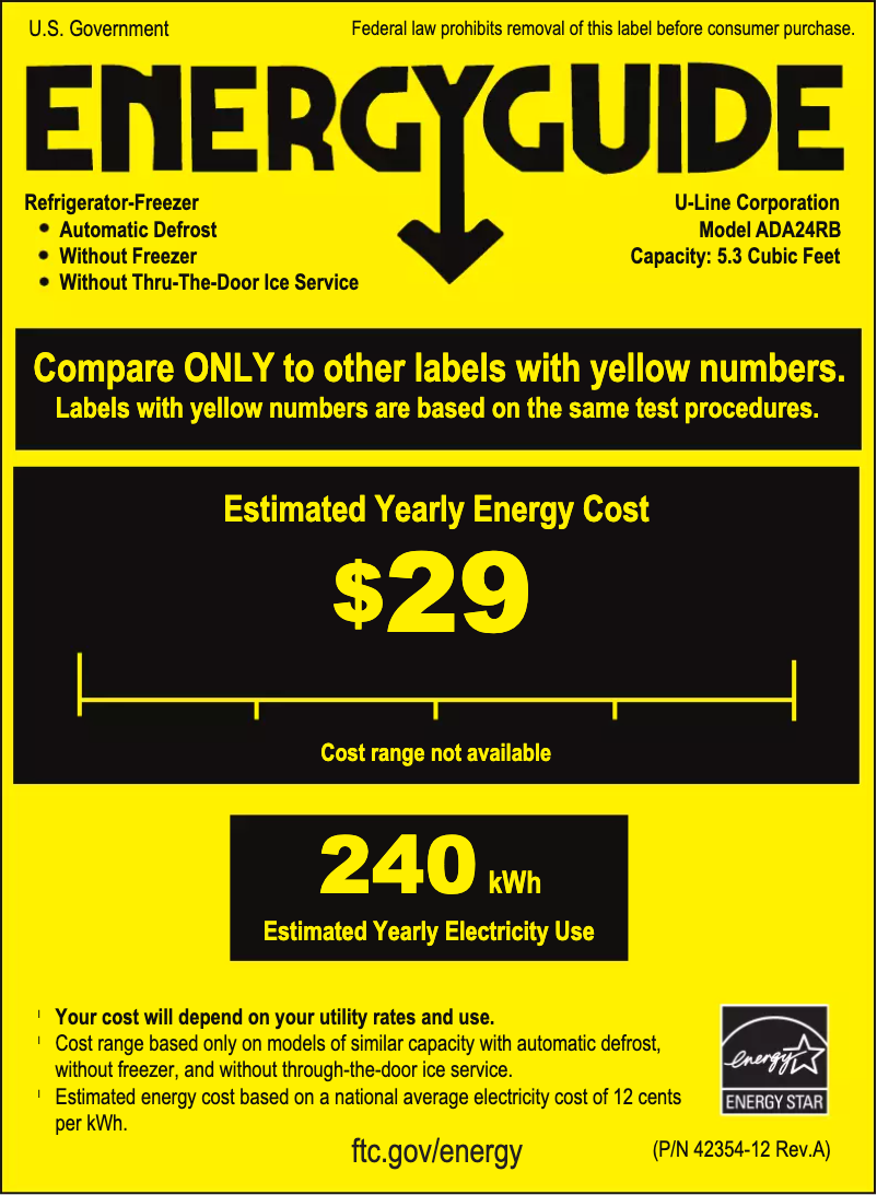 Página 1 del manual Etiqueta energética U-Line U-ADA24RINT-00A