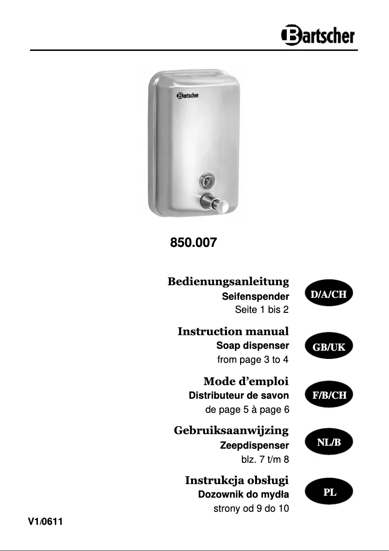 Page n°1 - Manuel utilisateur Bartscher 850007