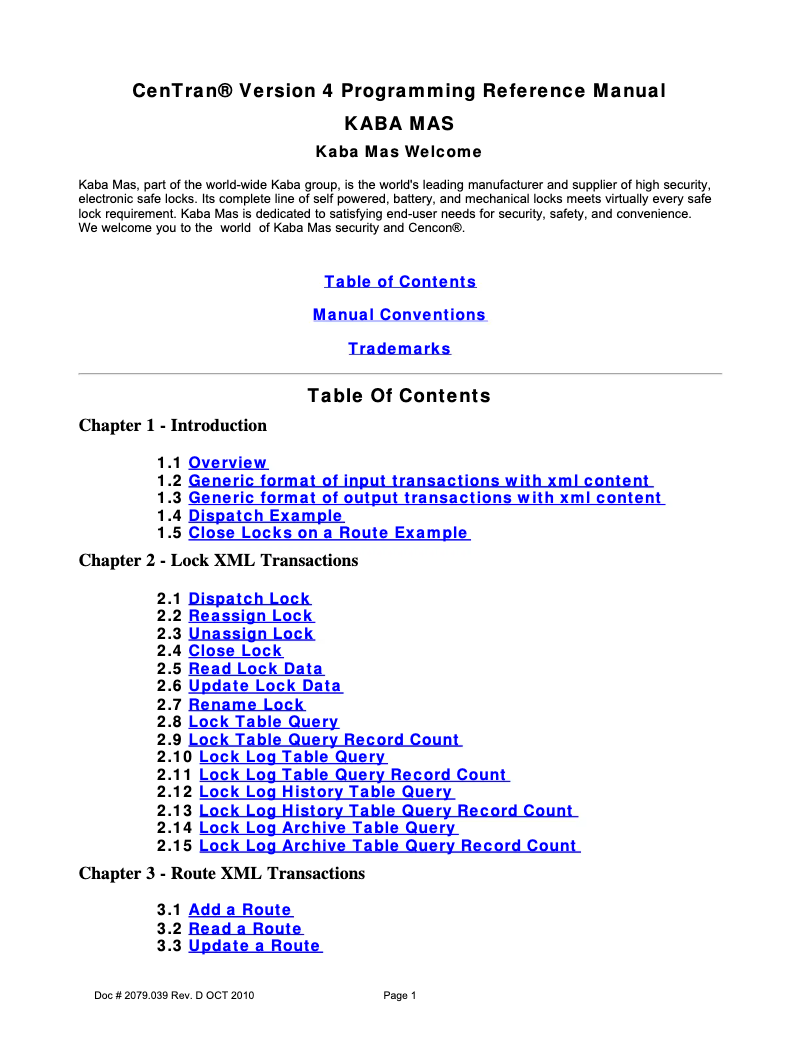 Page n°1 - Manuel utilisateur Dormakaba CenTran 4