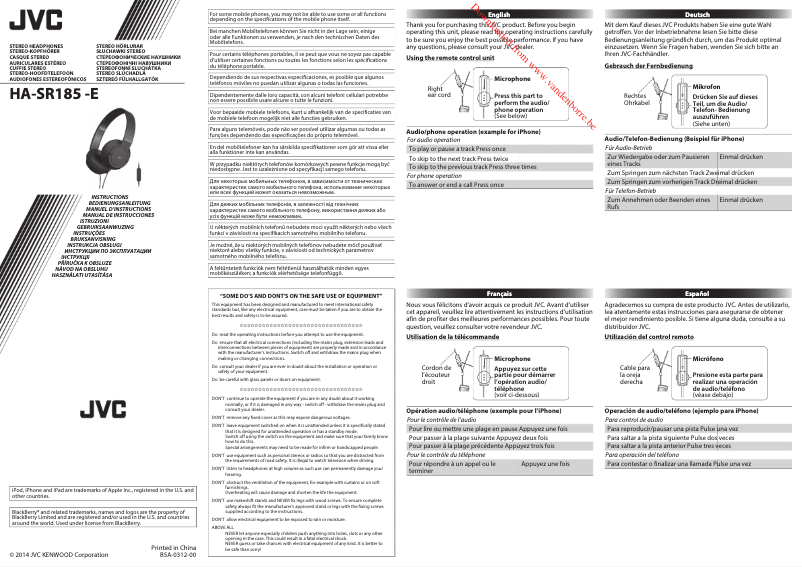 Page 1 de la notice Manuel utilisateur JVC HA-SR185-E
