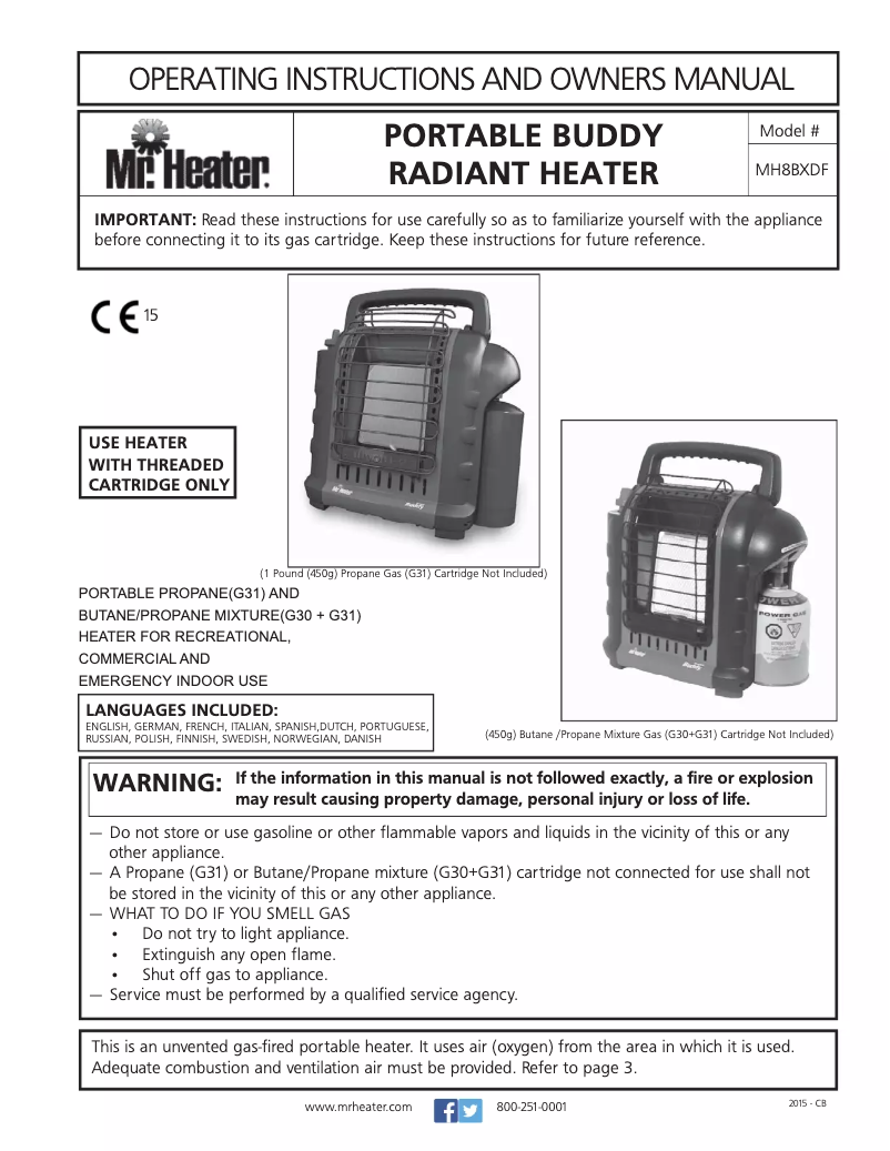 Page 1 de la notice Manuel utilisateur Mr. Heater Portable Buddy MH8BXDF