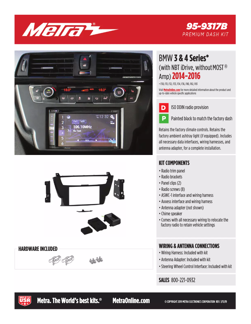 Page 1 de la notice Fiche technique Metra 95-9318B