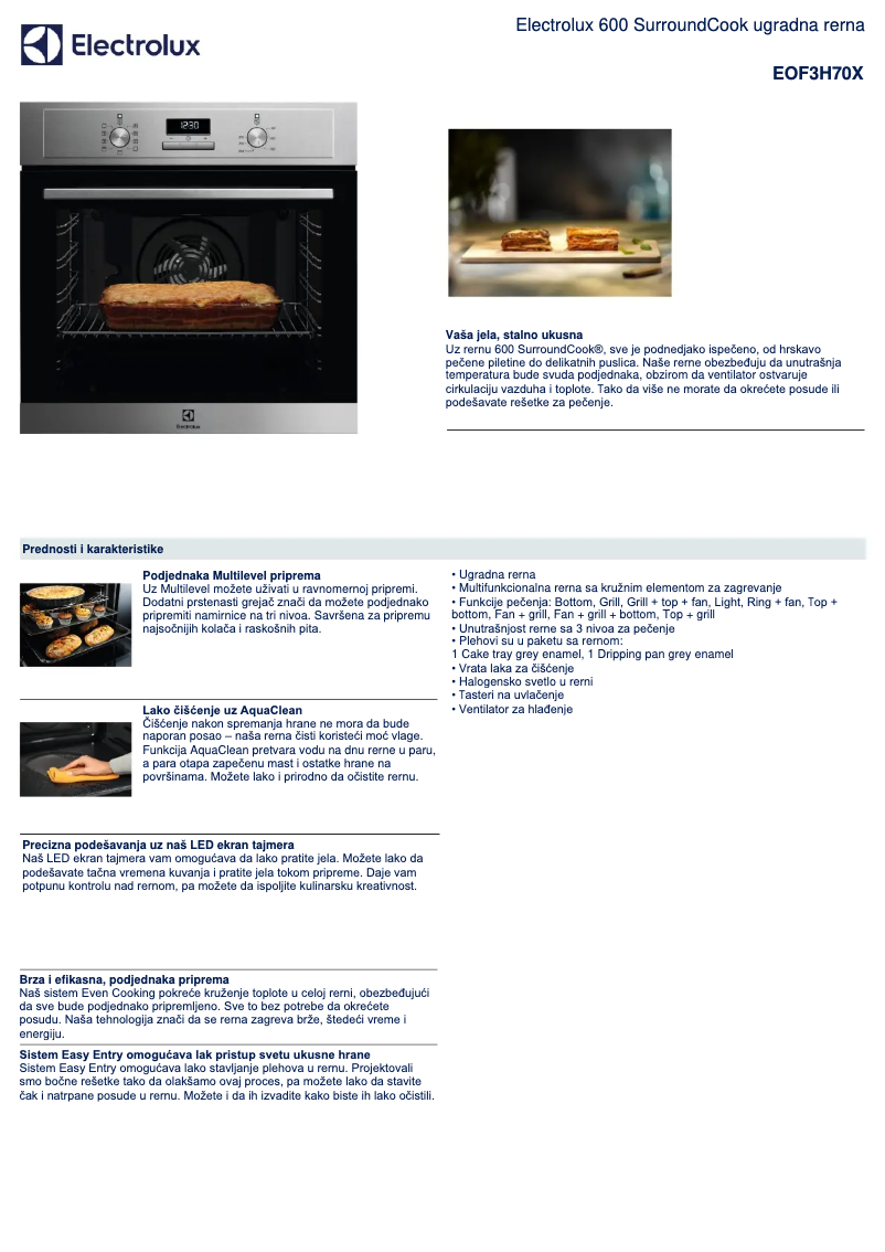 Página 1 del manual Ficha técnica Electrolux EOF3H70X