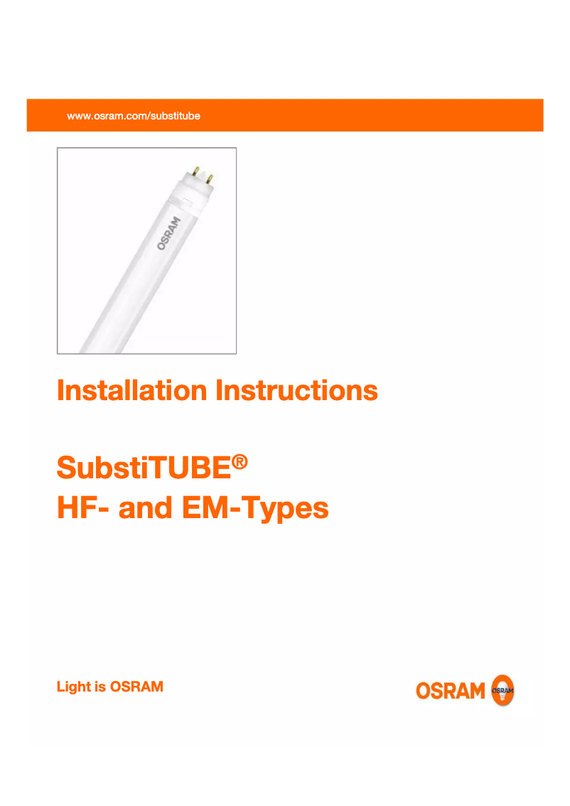 Page n°1 - Manuel utilisateur Osram SubstiTUBE