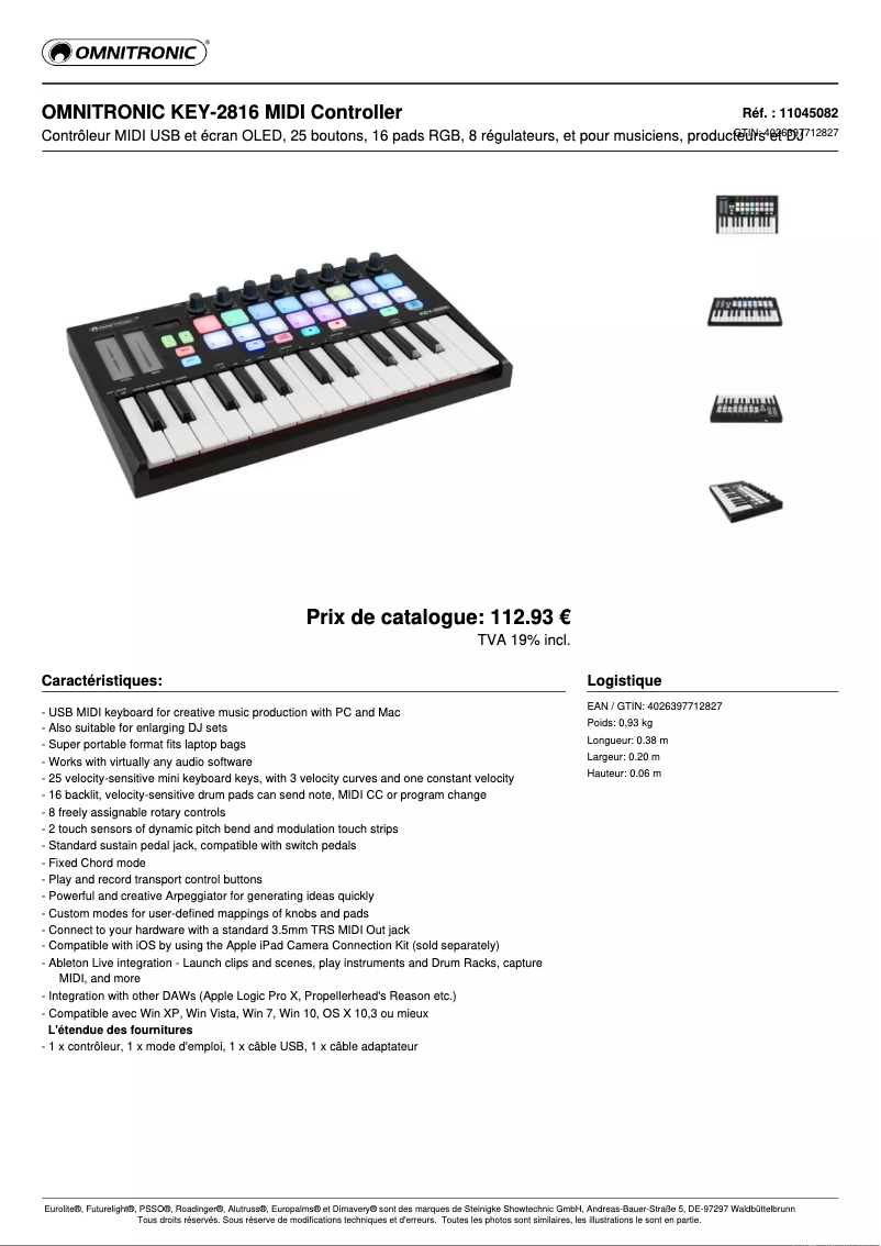 Page n°1 - Fiche technique Omnitronic KEY-2816