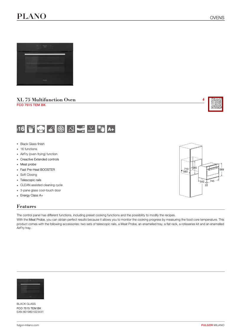 Page 1 de la notice Fiche technique Fulgor Milano FCO 7515 TEM