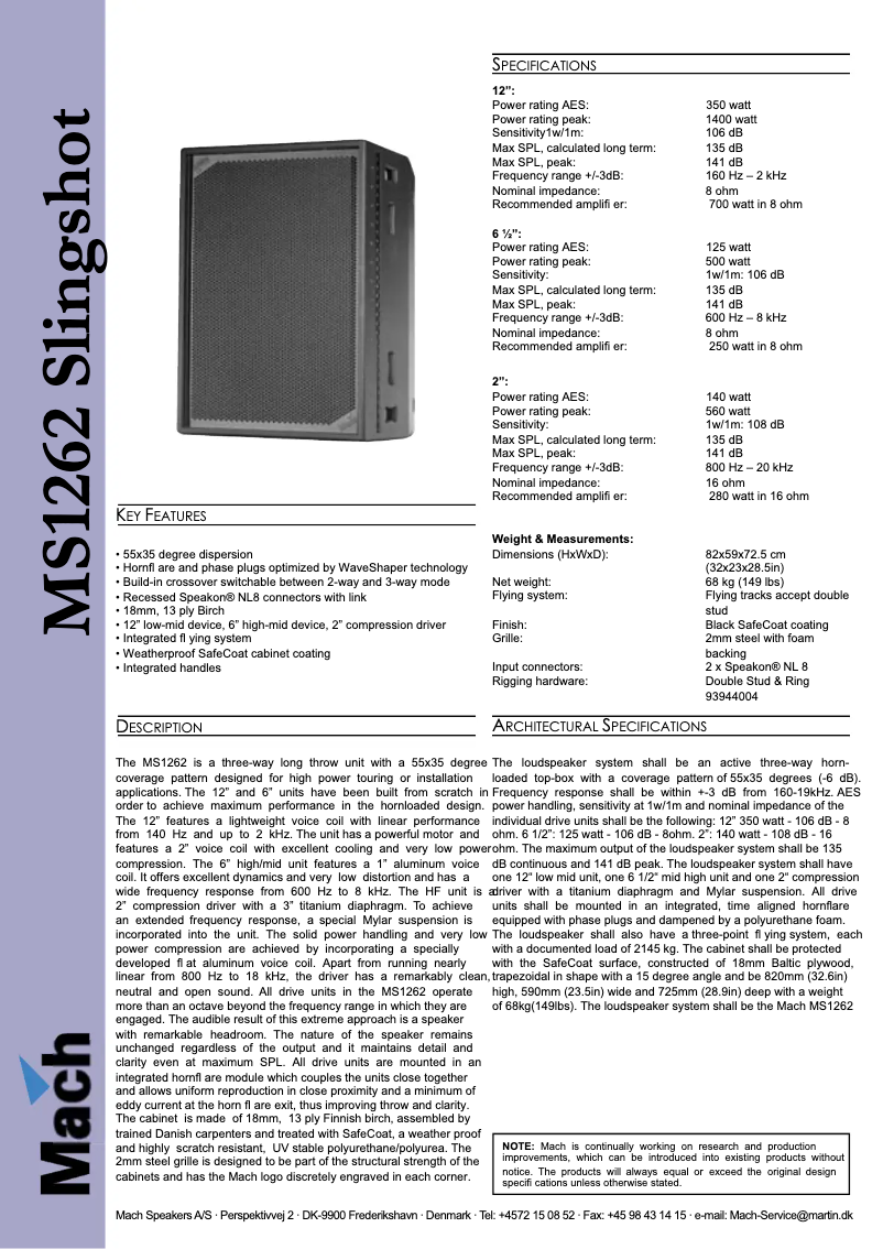 Page 1 de la notice Fiche technique Martin MACH SlingShot