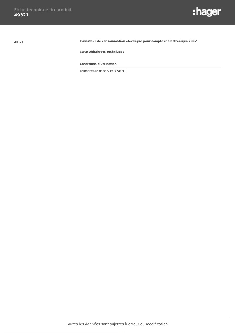 Page n°1 - Fiche technique Hager 49321