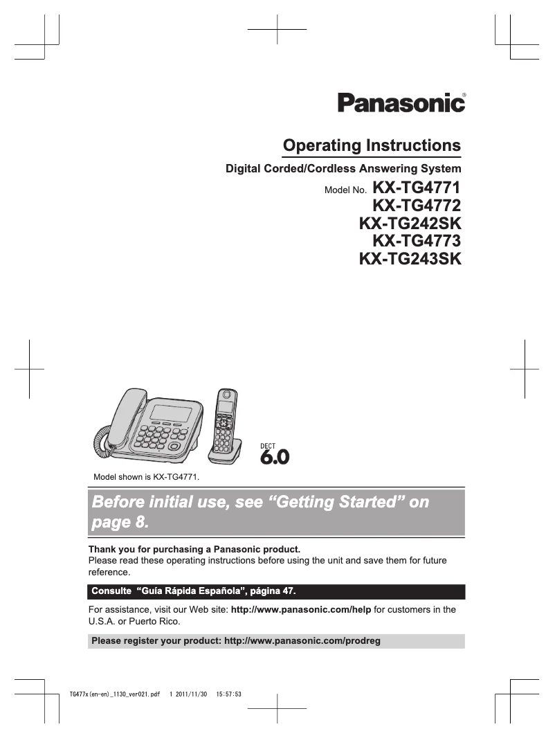 Page n°1 - Manuel utilisateur Panasonic KX-TG4773
