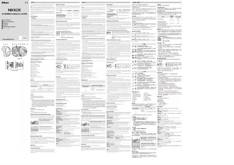 Image de la première page du manuel de l'appareil Nikkor AF-S DX 18-300mm f/3.5-6.3G ED VR