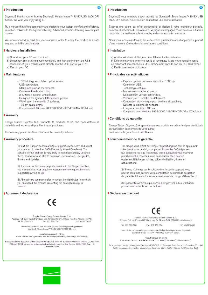 Page 1 de la notice Manuel utilisateur Soyntec Inpput R480