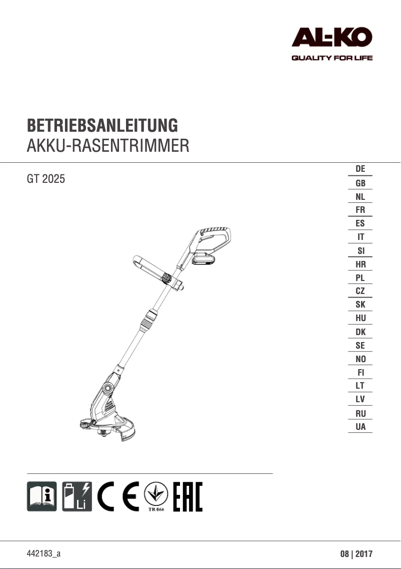 Page n°1 - Manuel utilisateur AL-KO GT 2025