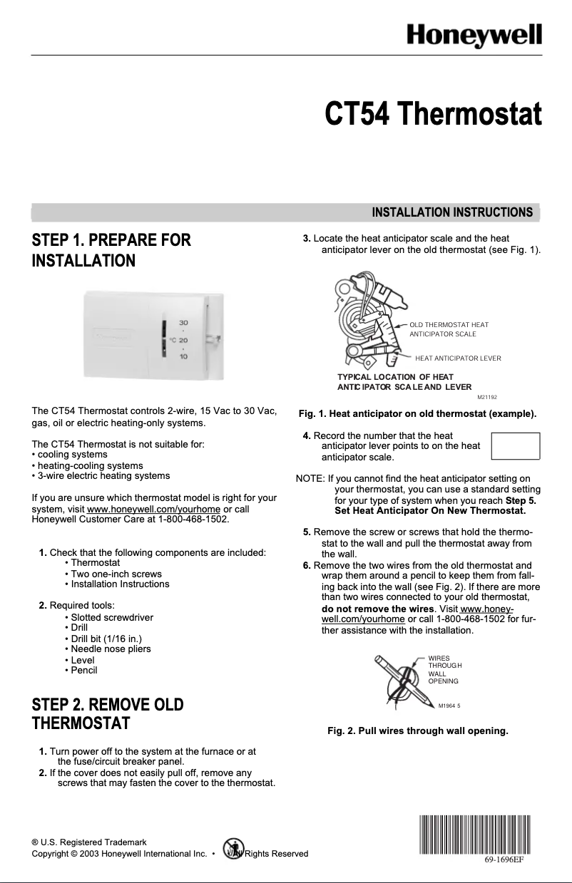Page 1 de la notice Manuel utilisateur Honeywell CT54