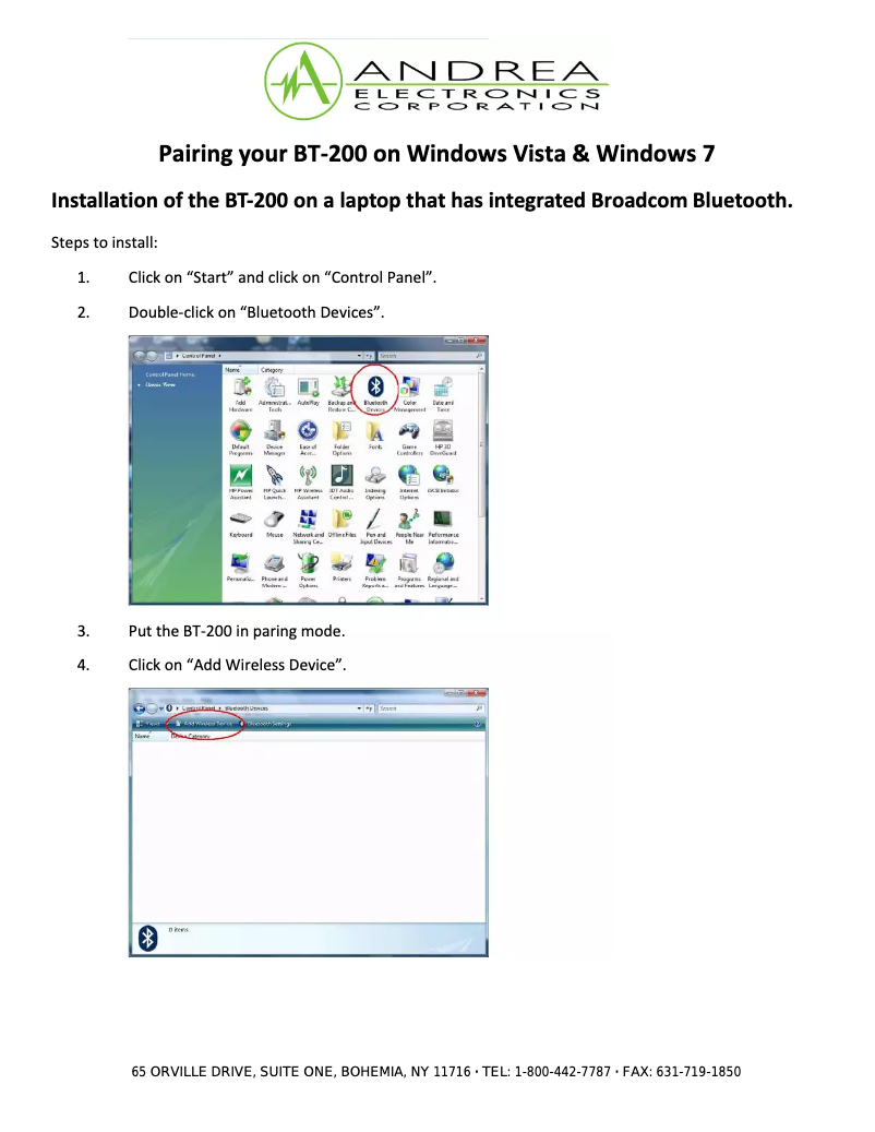 Page n°1 - Manuel utilisateur Andrea Electronics BT-201
