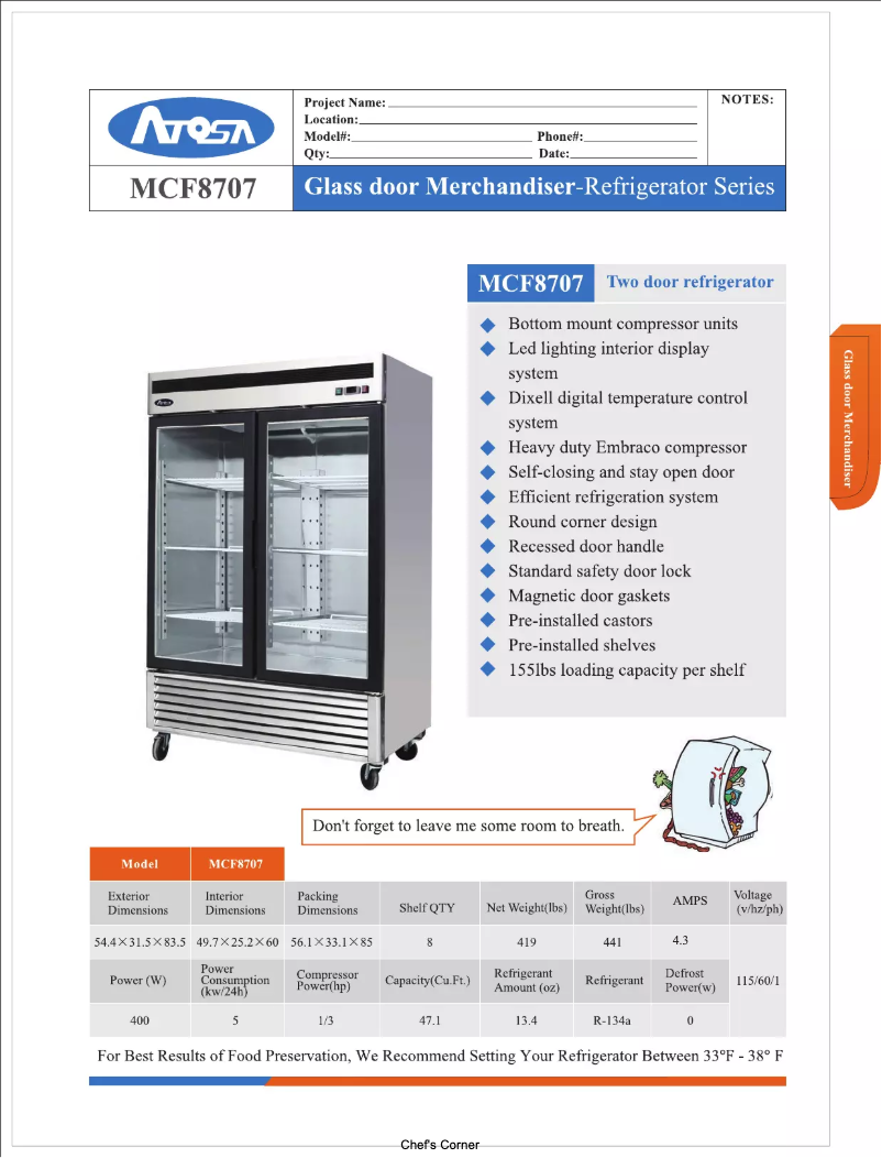 Image de la première page du manuel de l'appareil Commercial MCF8707