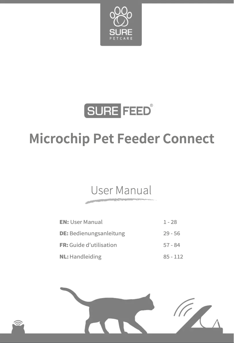 Image de la première page du manuel de l'appareil SureFeed Connect Microchip PetFeeder