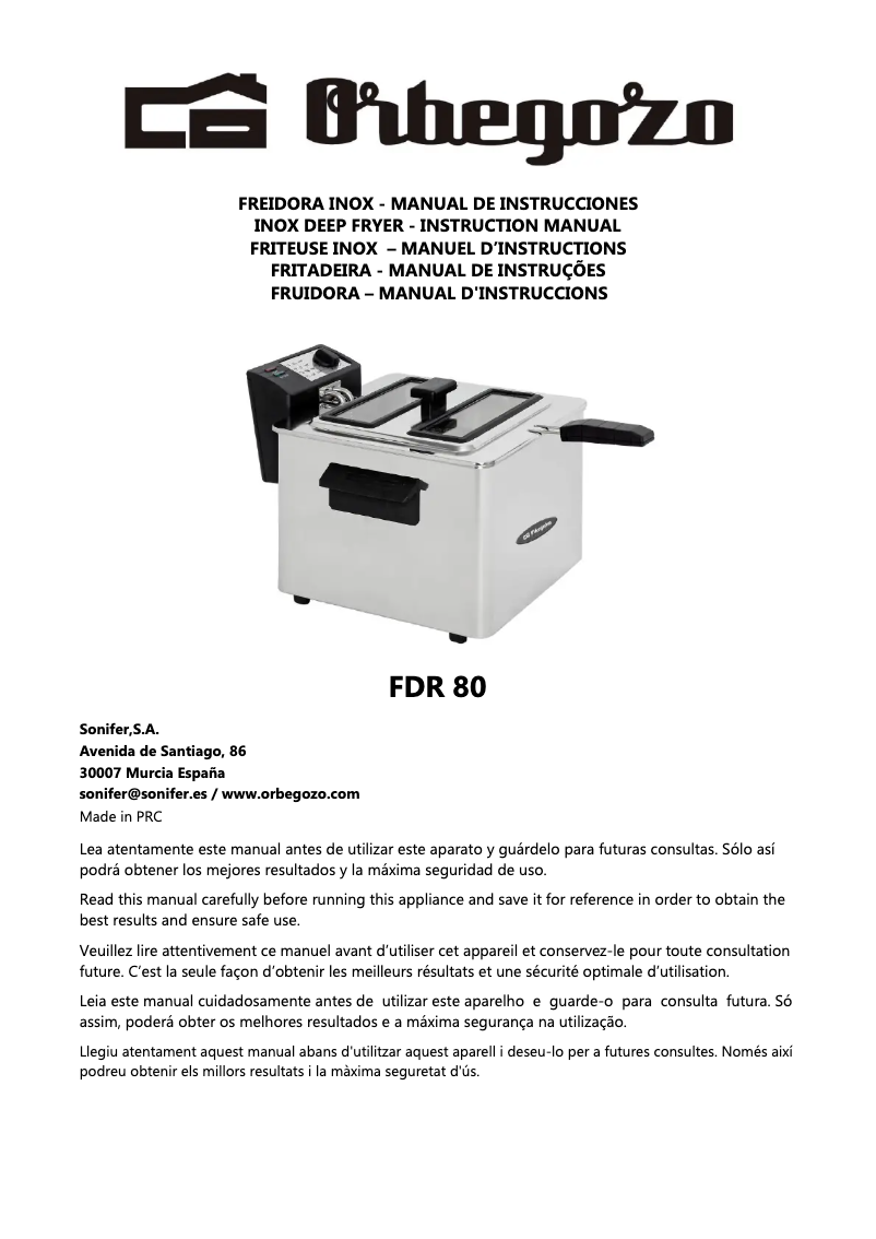 Page 1 de la notice Manuel utilisateur Orbegozo FDR 80