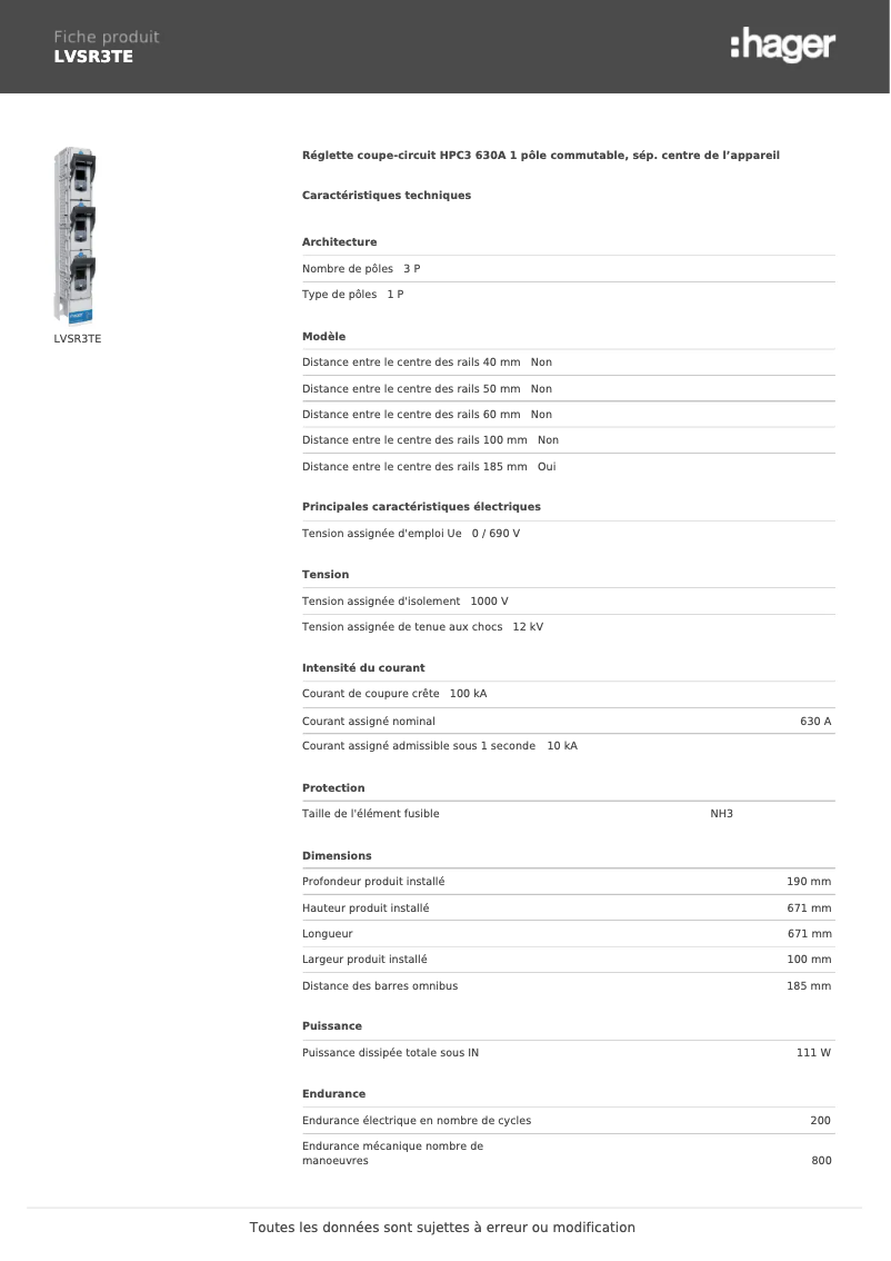 Page n°1 - Manuel utilisateur Hager LVSR3TE