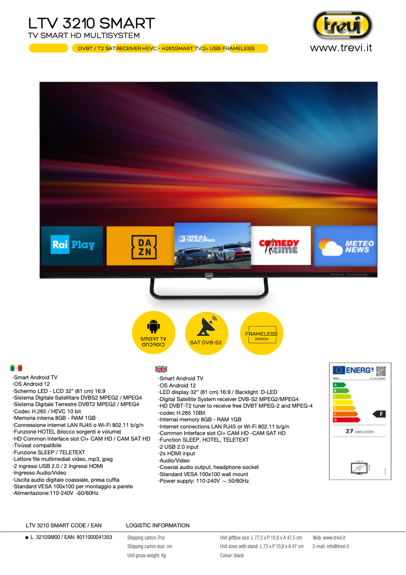 Page 1 de la notice Manuel utilisateur Trevi LTV 3210 Smart