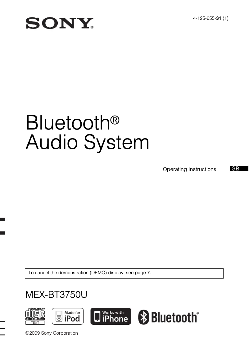 Página 1 del manual Manual de usuario Sony MEX-BT3750U