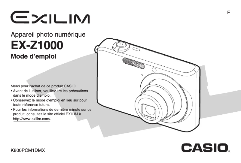 Image de la première page du manuel de l'appareil Exilim EX-Z1000