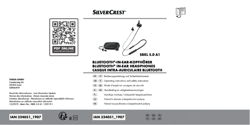 Page n°1 - Manuel utilisateur SilverCrest SBKL 5.0 A1