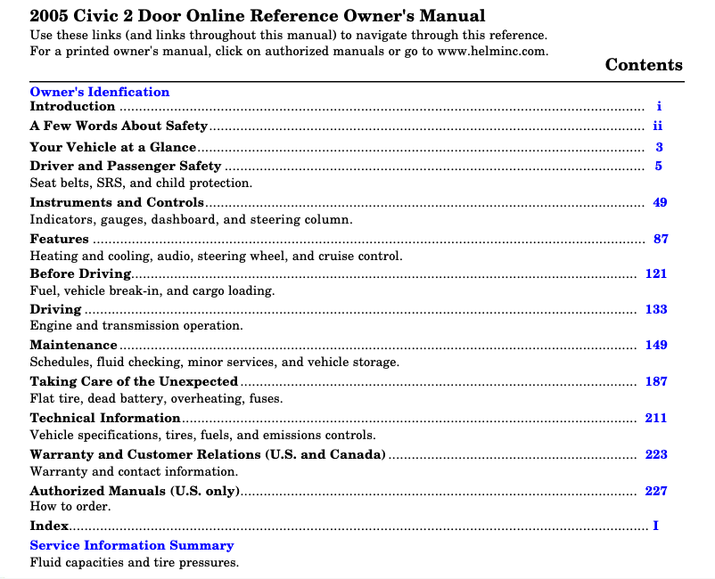 Página 1 del manual Manual de usuario Honda Civic Coupe (2005)