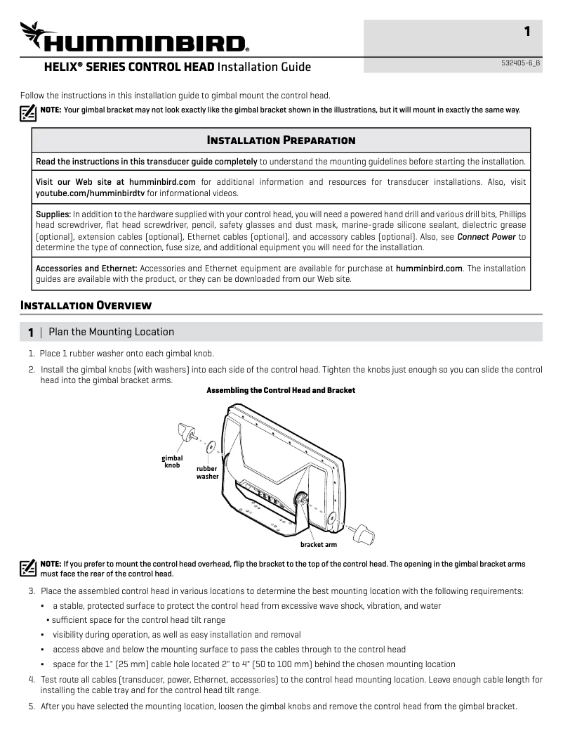 Página 1 del manual Guía de instalación Humminbird HELIX 12 Chirp Mega DI+ GPS G3N CHO