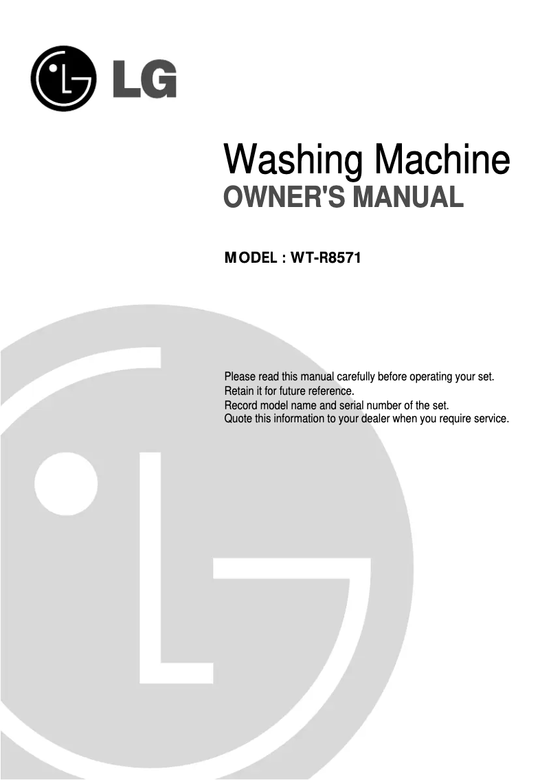 Page 1 de la notice Manuel utilisateur LG WT-R8571