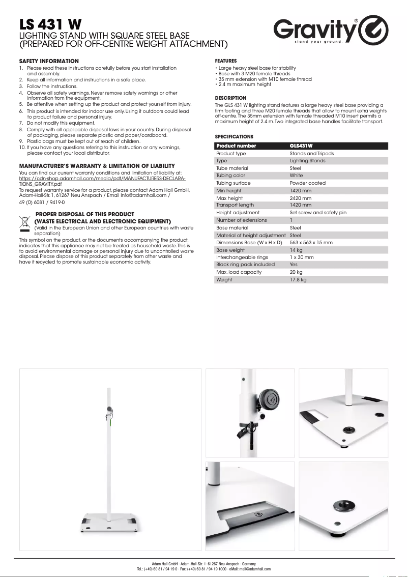 Page 1 de la notice Manuel utilisateur Gravity LS 431 W