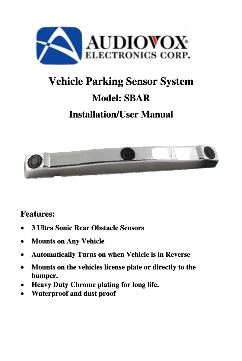 Page 1 de la notice Manuel utilisateur VOXX SBAR