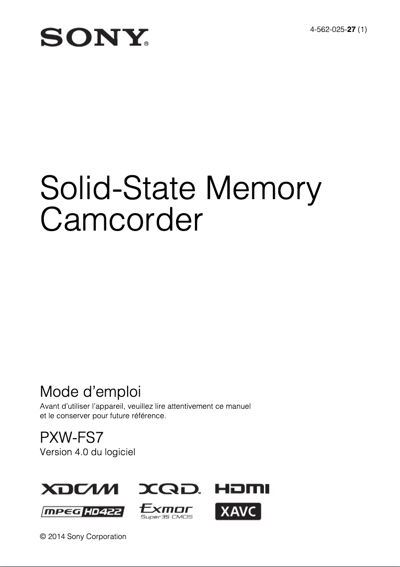 Image de la première page du manuel de l'appareil PXW-FS7