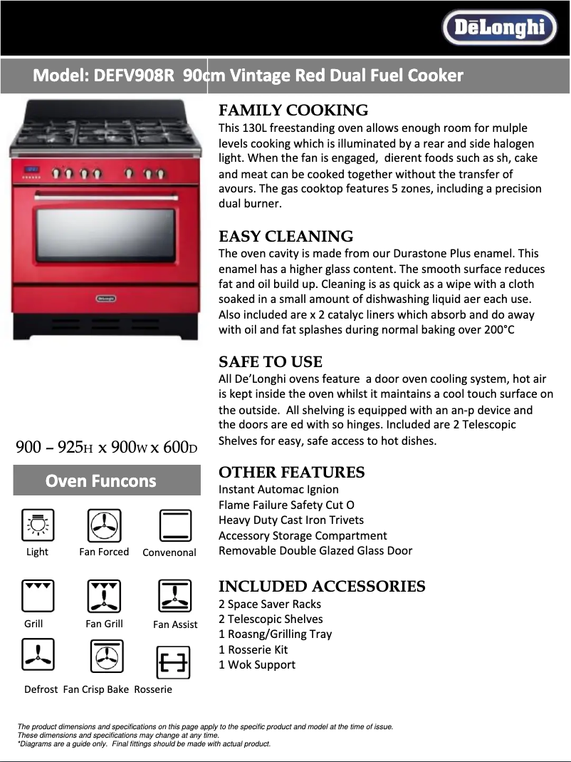 Page 1 de la notice Fiche technique DeLonghi DEFV908R