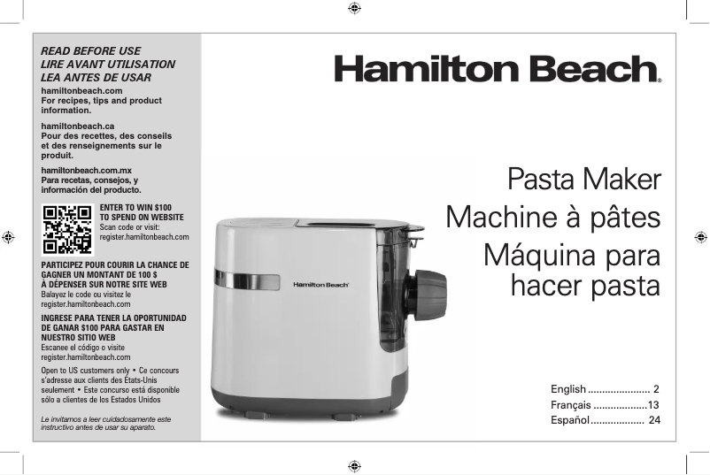 Page n°1 - Manuel d'utilisation et d'entretien Hamilton Beach 86650