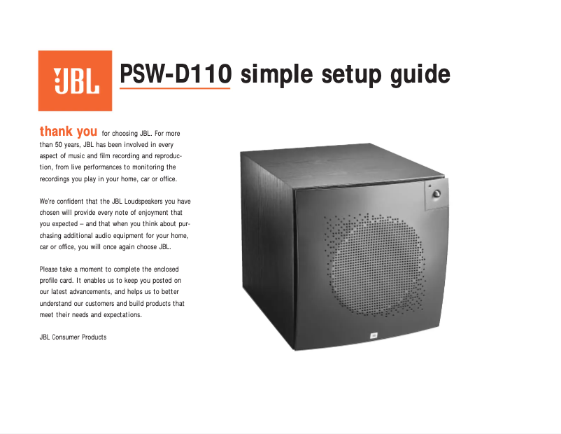 Page n°1 - Manuel utilisateur JBL PSW-D110
