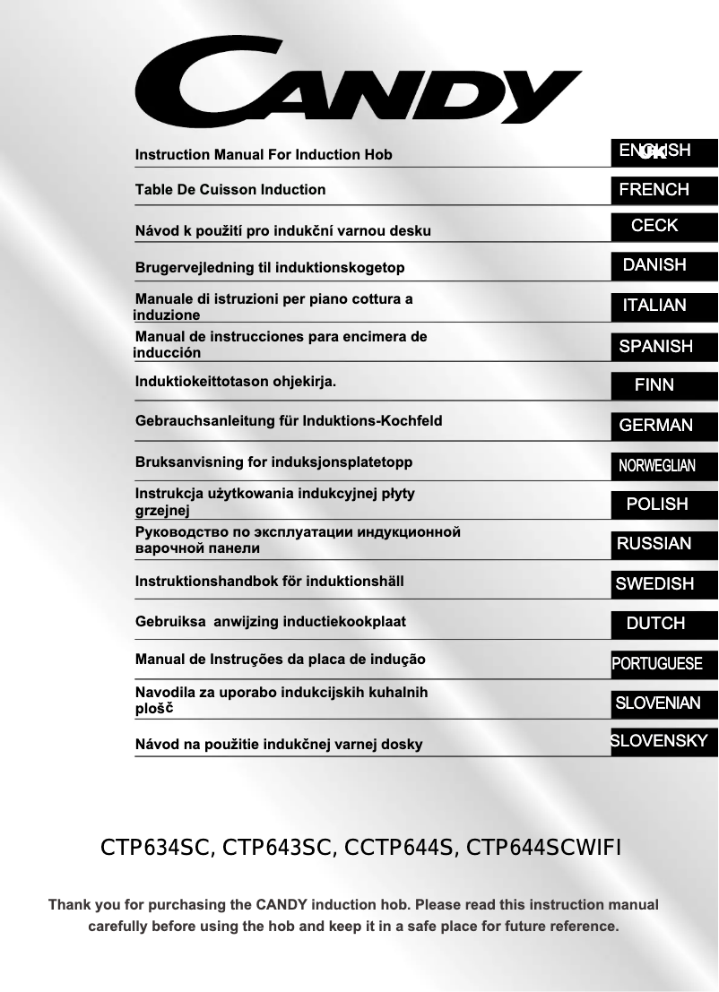 Page 1 de la notice Manuel utilisateur Candy CTP644SCWIFI