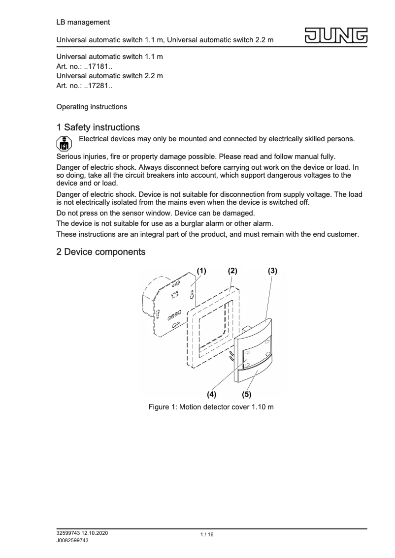 Page 1 de la notice Manuel utilisateur JUNG LS17181