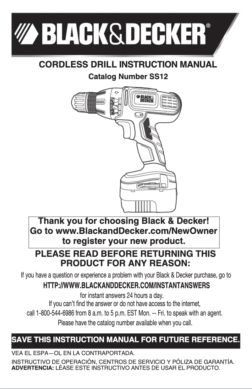 Page 1 de la notice Manuel utilisateur Black & Decker SS12C