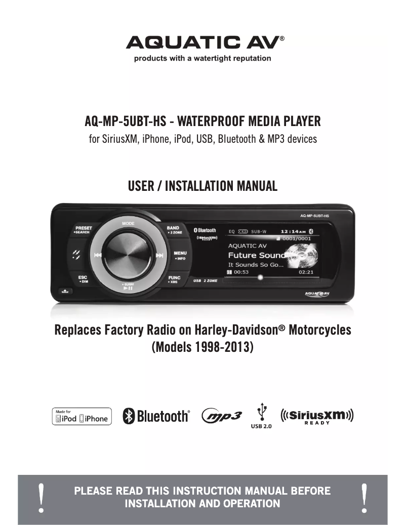 Page 1 de la notice Manuel utilisateur Aquatic AV AQ-MP-5UBT-HS