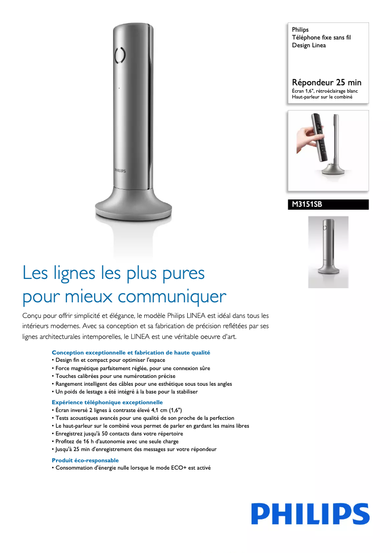 Página 1 del manual Ficha técnica Philips Linea M315