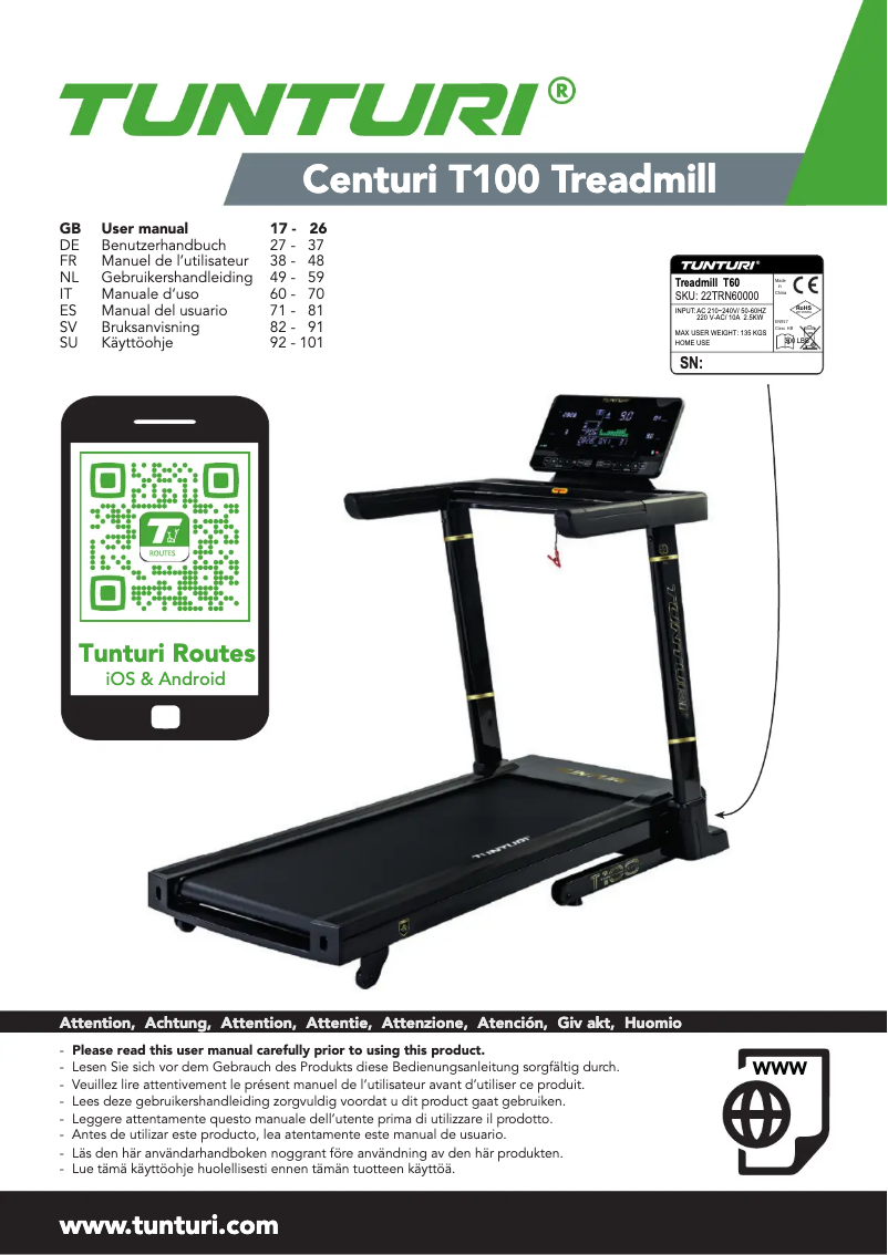 Page n°1 - Manuel utilisateur Tunturi Centuri T100