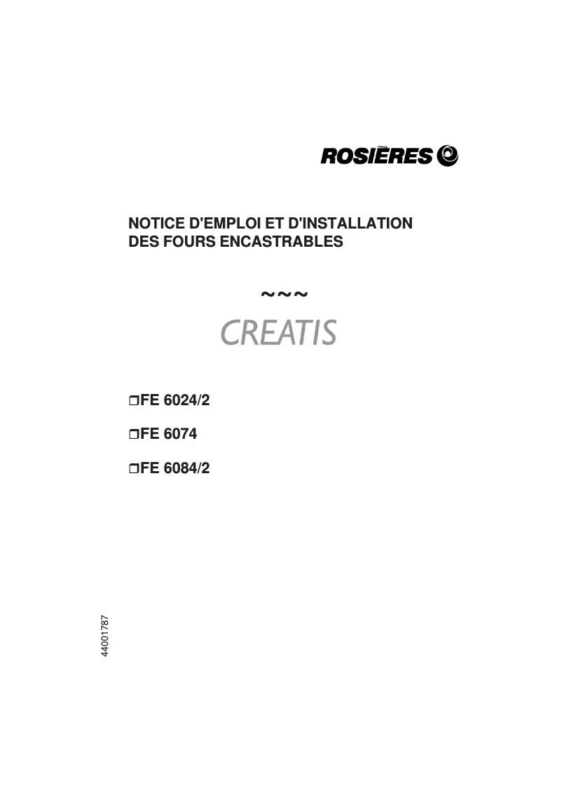 Page 1 de la notice Manuel utilisateur Rosieres FE 6074 PN