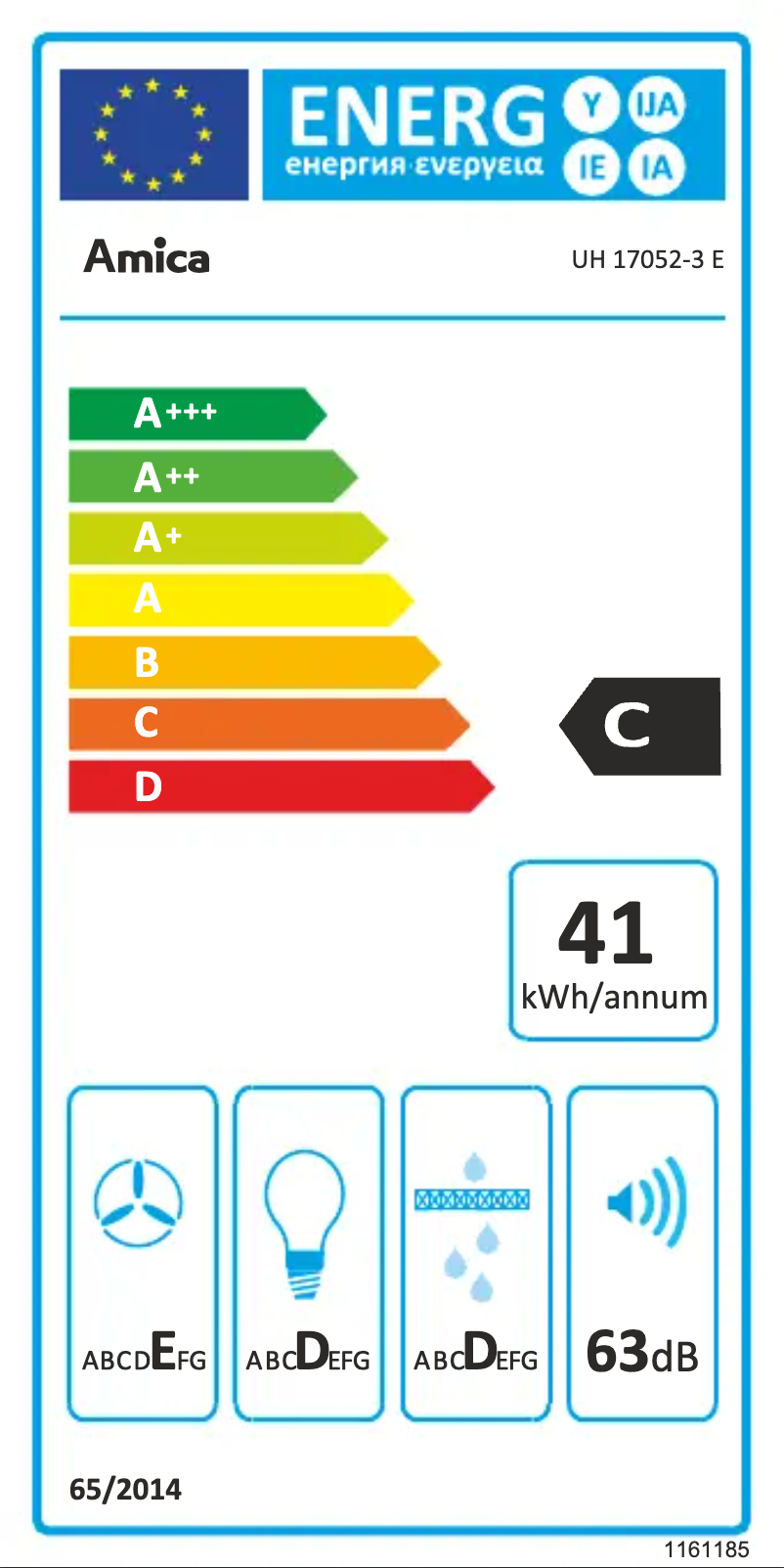 Page 1 de la notice Label énergétique Amica UH 17052-3 E