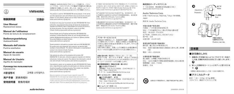 Page n°1 - Manuel utilisateur Audio-Technica VMN40ML