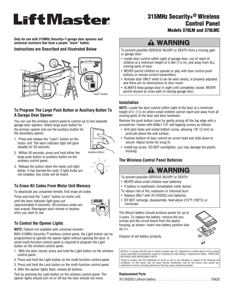 Page 1 of the manual User Manual LiftMaster 378LM
