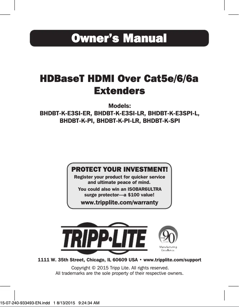 Page 1 de la notice Manuel utilisateur Tripp Lite BHDBT-K-E3SI-LR