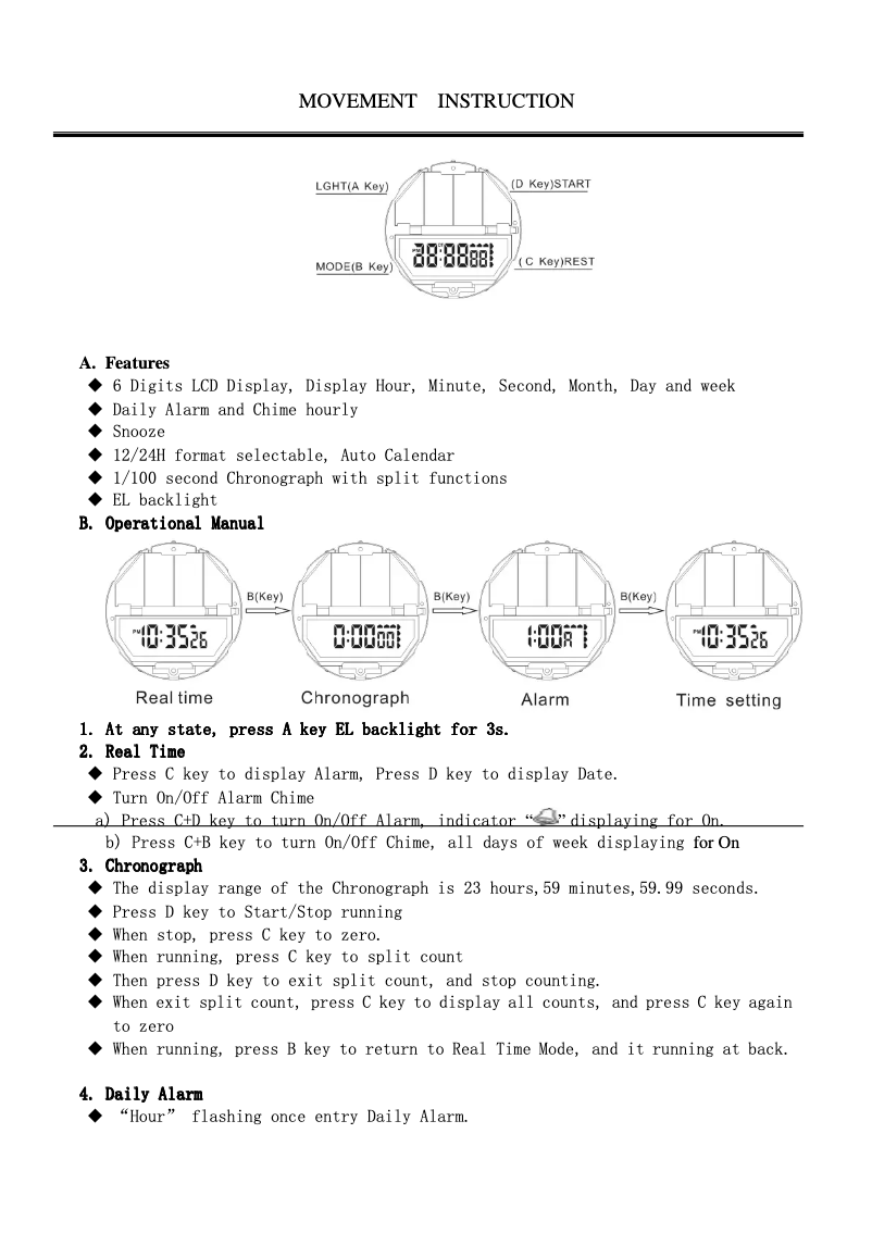 Page 1 de la notice Manuel utilisateur Skmei 1096