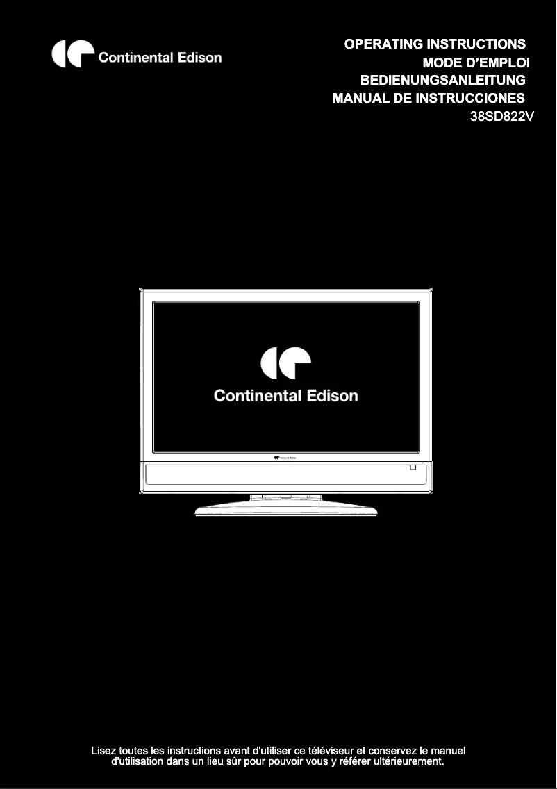 Page 1 de la notice Manuel utilisateur Continental Edison 38SD822V
